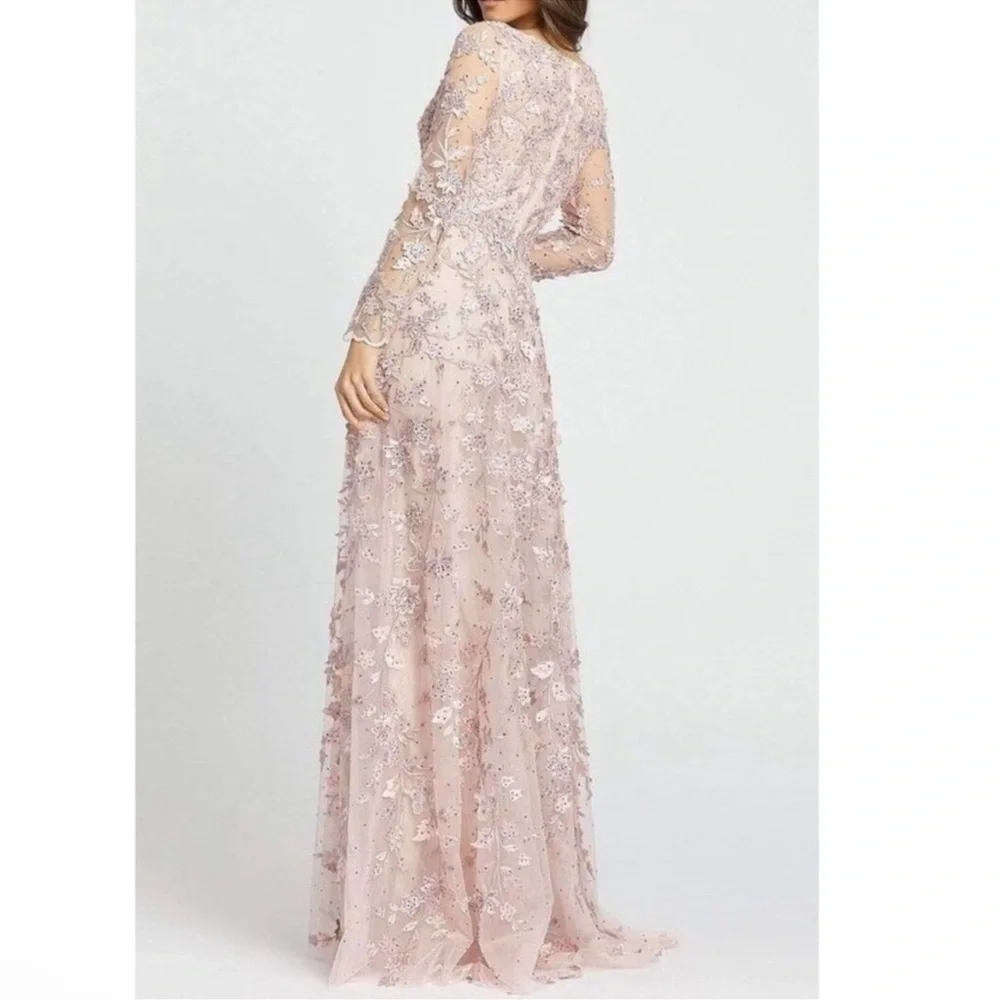 Mac Duggal Long Sleeve Lace Dress in Blush Pink - Picture 2 of 16